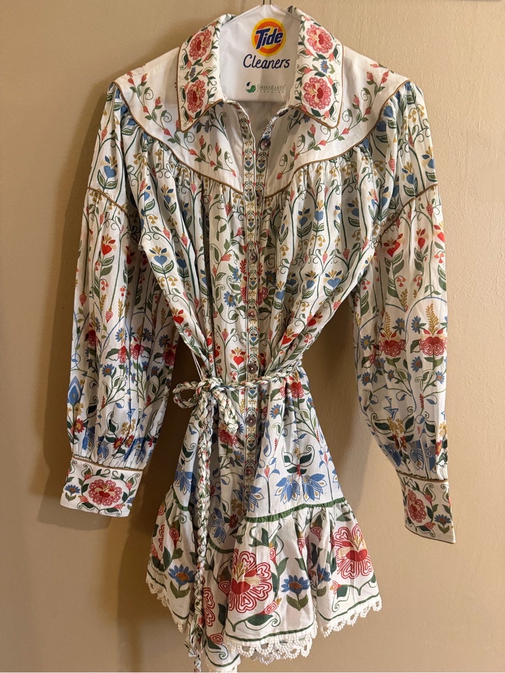 FARM Rio White Mini Dress with Red, Blue & Green Floral Embroidery